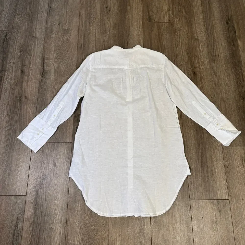 J.Crew Relaxed-Fit Beach Shirt SZ S White Swim Cover Up Linen Blend Long Sleeve